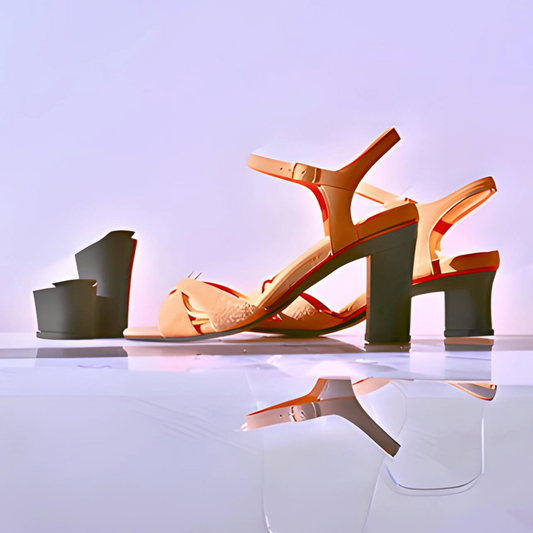 Coffret Franken - Christelle Velours Beige et deux pairs de talons ajustables - Tanya Heath Paris