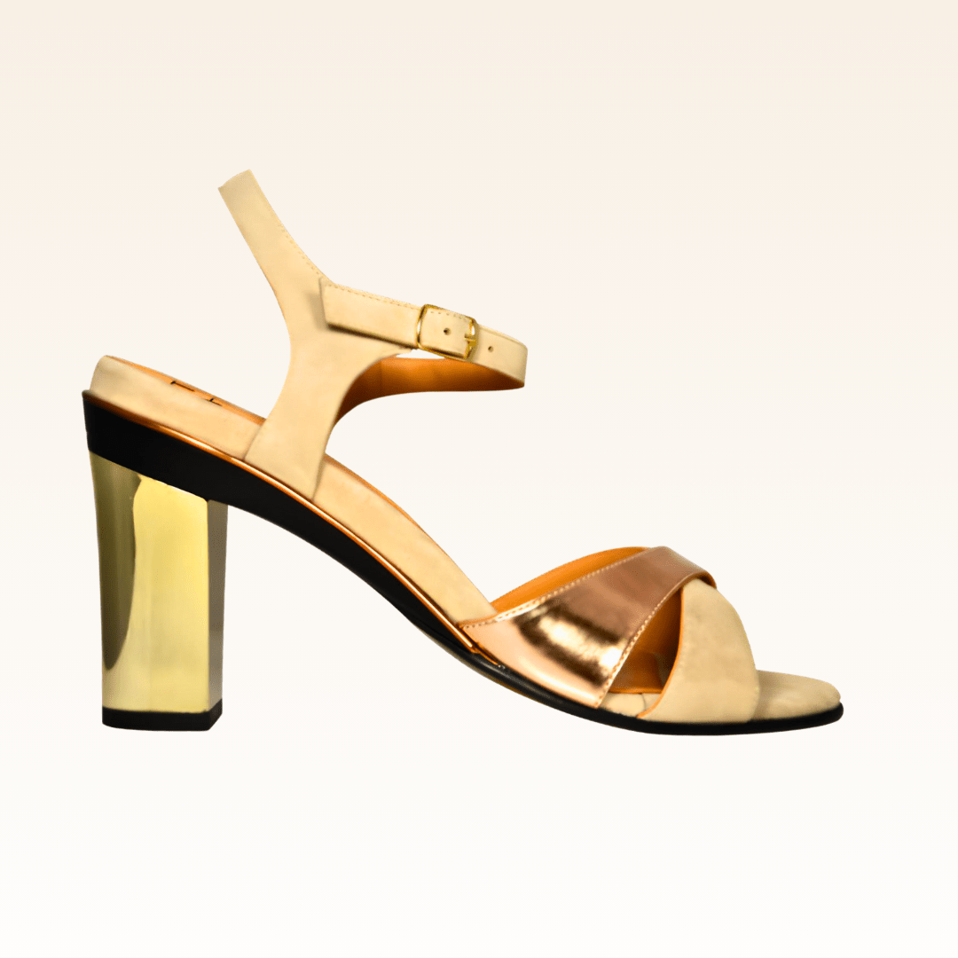 Franken - Christelle Velours Beige et Rose Métal - Tanya Heath Paris