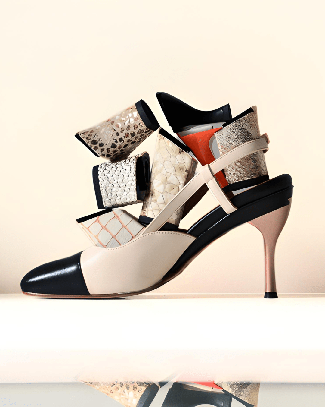 Iris Slingback Bi - color Noir et Crème - Tanya Heath Paris