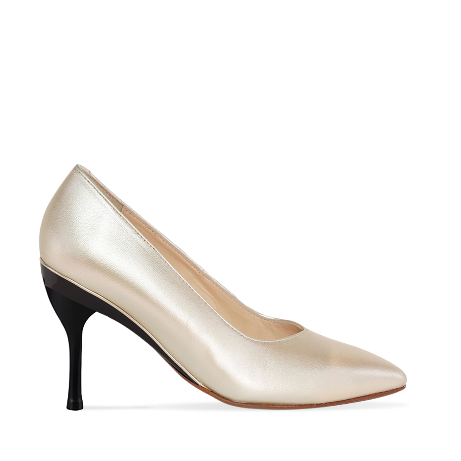 Adriana Icaro Matte High Cut Pointy Toe Gold Pump