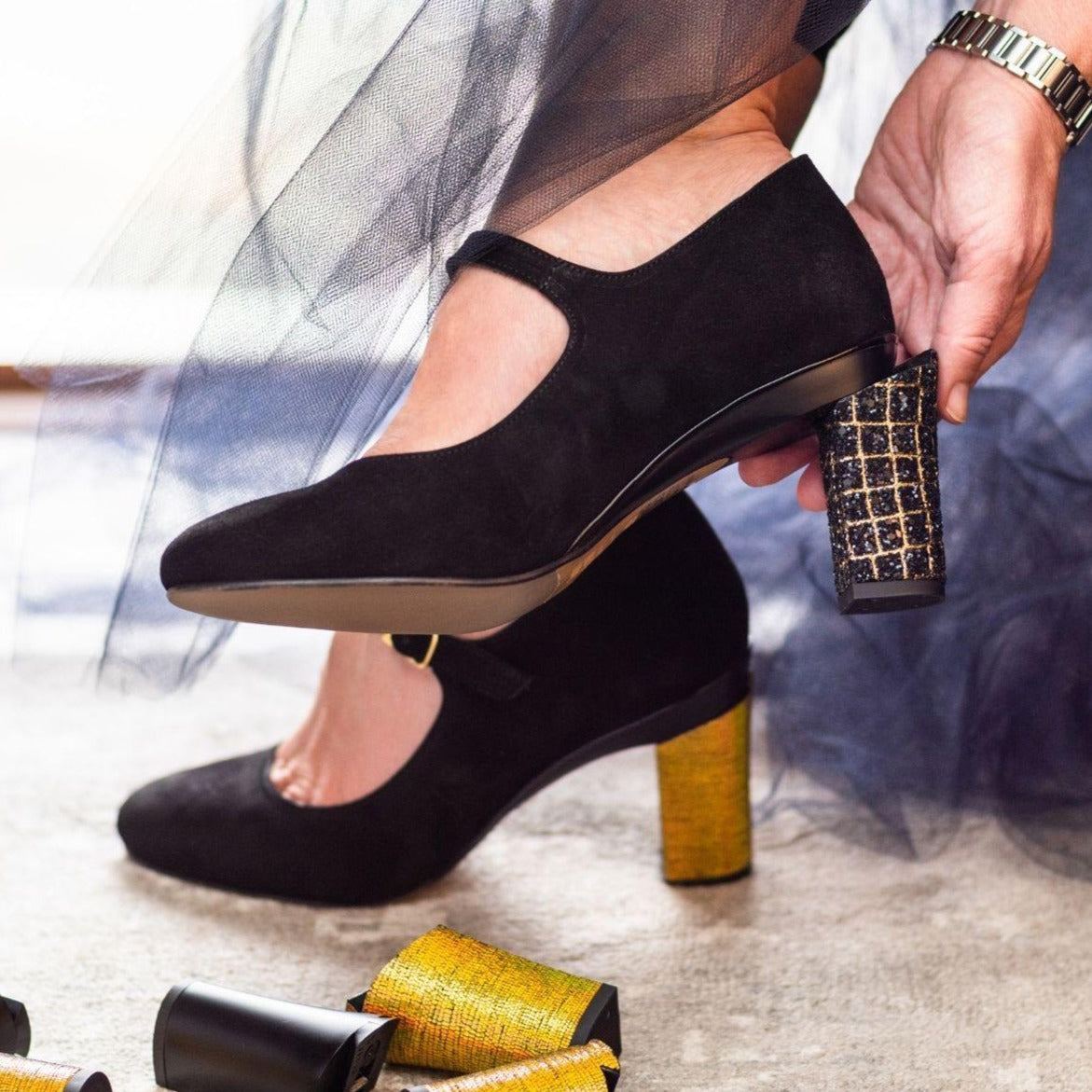 Escarpin noir à talon interchangeable