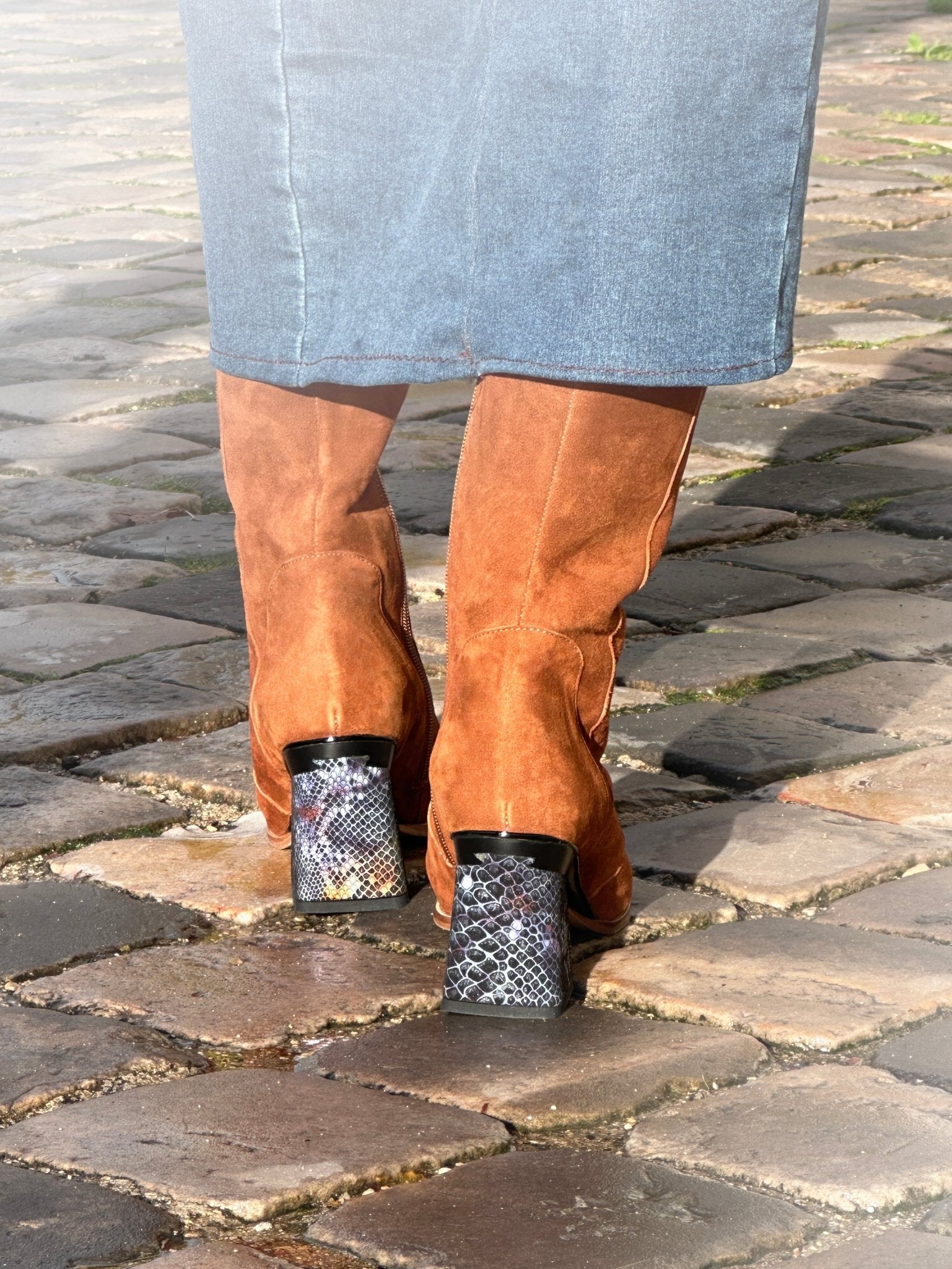 Botte à talon amovible en velours marron