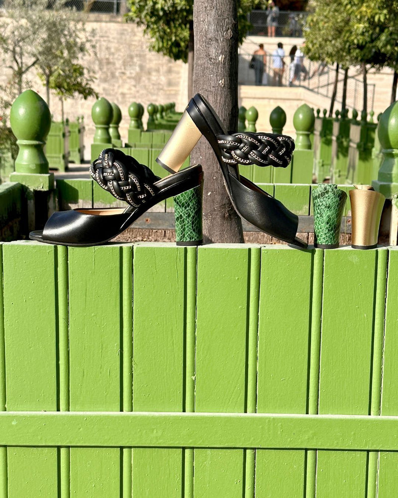 sandales à bout ouvert avec bride tressée, talons interchangeables