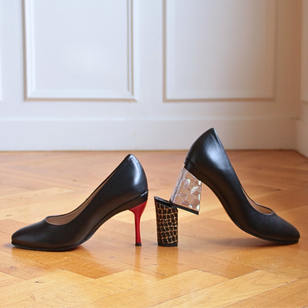 The Get up and Go Set:  Ivy Black Pumps With 2 Pairs of Interchangeable Heels