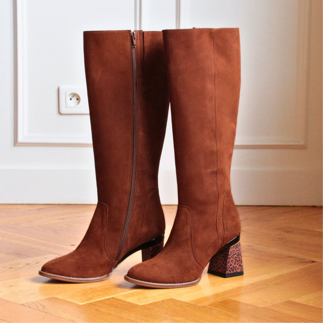 Victoria Botte Haute Velour Marron