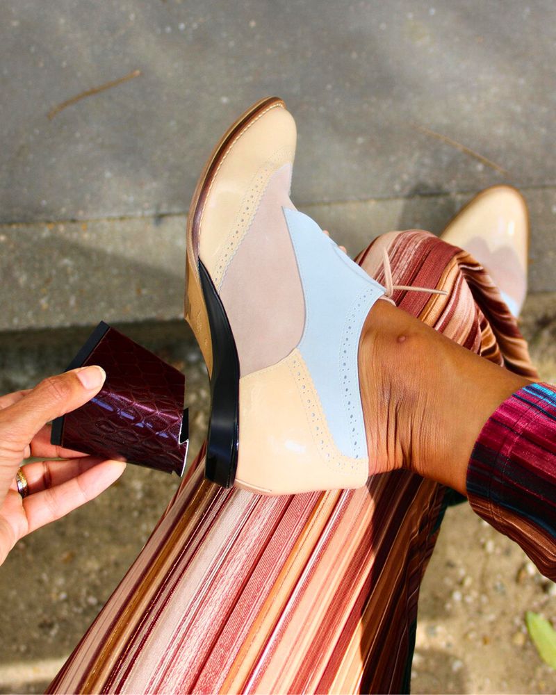 Charlotte derbies vernis blanc sable - Tanya Heath Paris