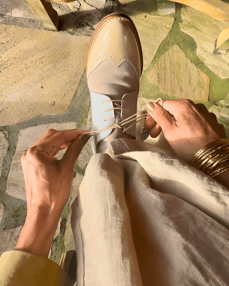 Charlotte derbies vernis blanc sable - Tanya Heath Paris