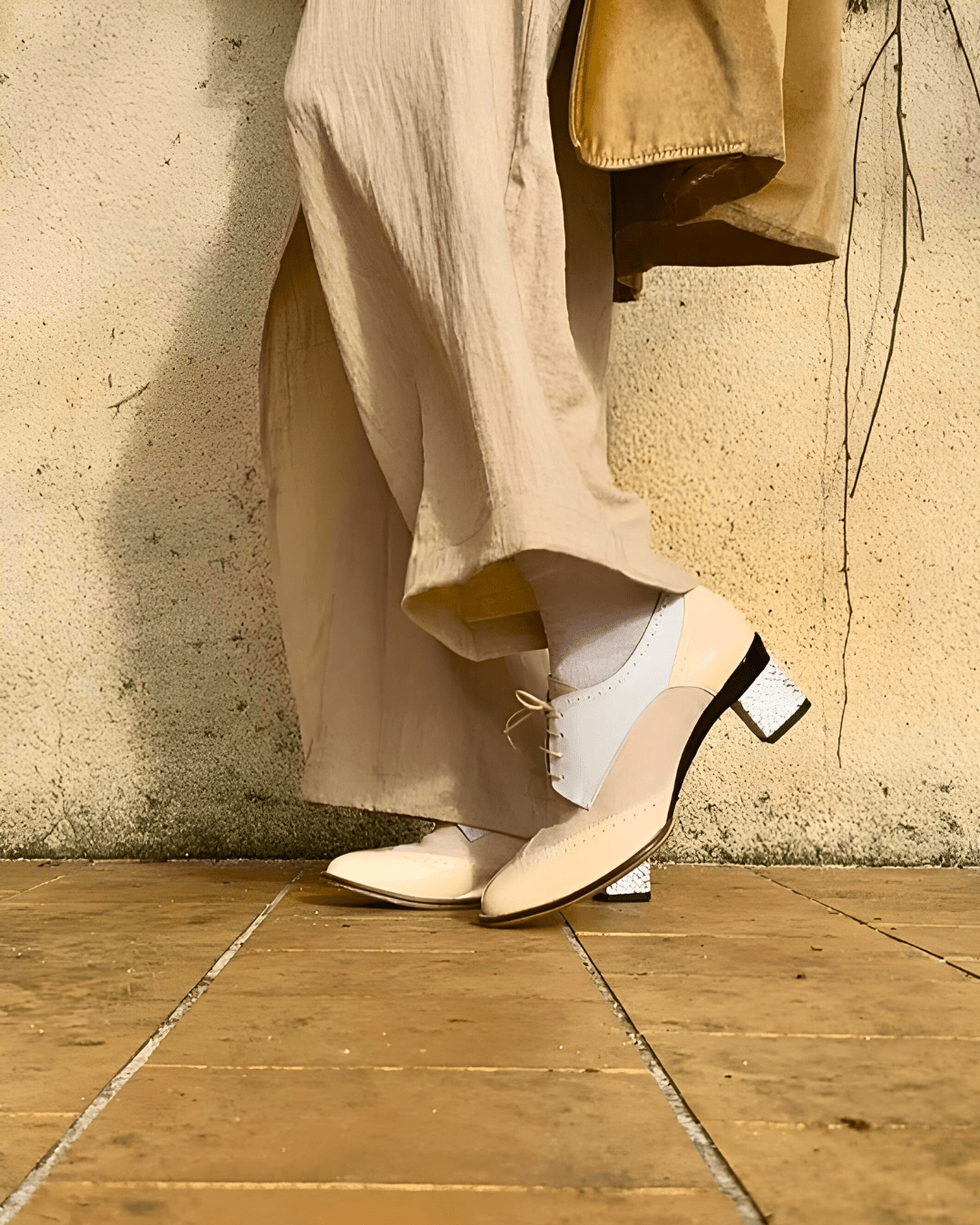 Charlotte derbies vernis blanc sable - Tanya Heath Paris