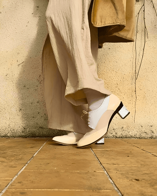 Charlotte derbies vernis blanc sable - Tanya Heath Paris