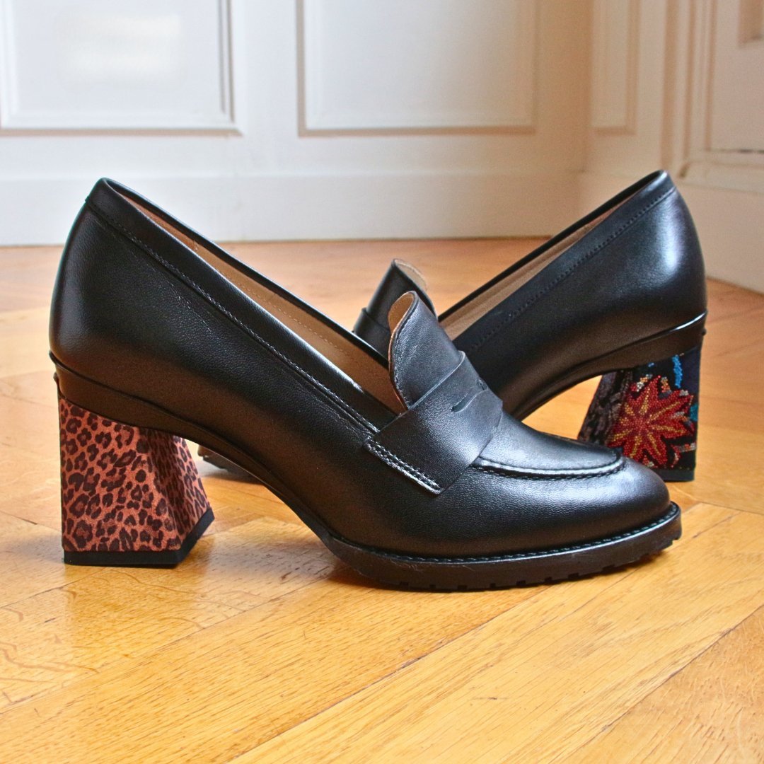 Coffret Emma: Mocassin noir + 2 talons interchangeables, pour un look sans fin - Tanya Heath Paris