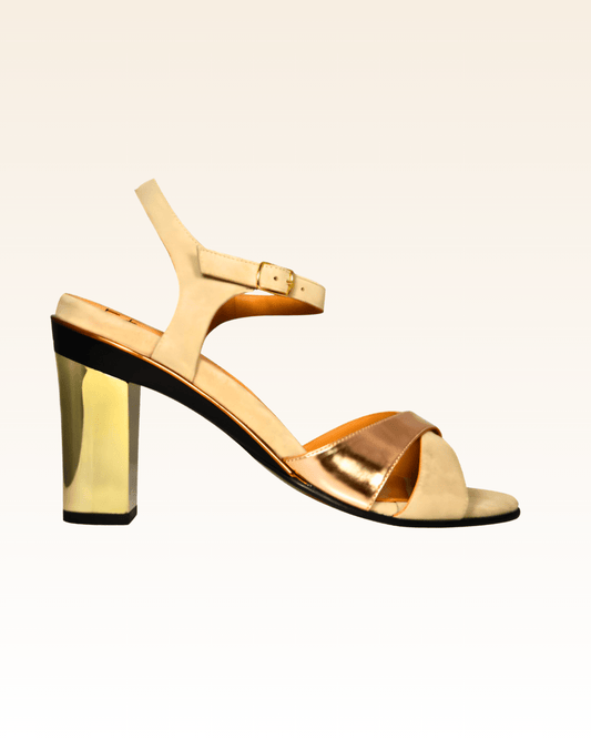 Franken - Christelle Velours Beige et Rose Métal - Tanya Heath Paris