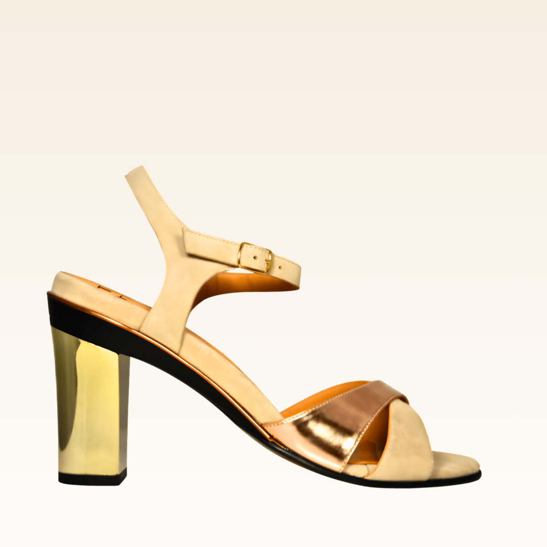 Franken - Christelle Velours Beige et Rose Métal - Tanya Heath Paris