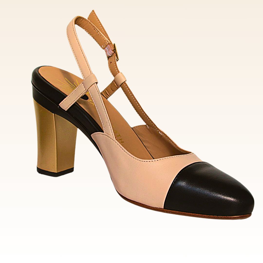 Iris Slingback Bi - color Noir et Crème - Tanya Heath Paris