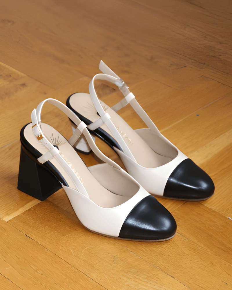 Iris Slingback Bi - color Noir et Crème - Tanya Heath Paris