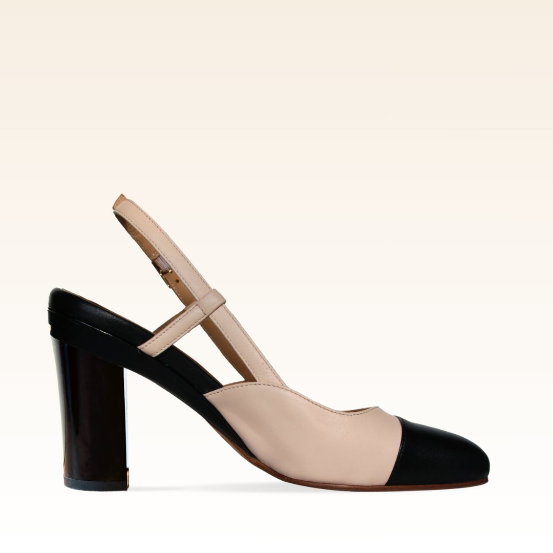 Iris Slingback Bi - color Noir et Crème - Tanya Heath Paris