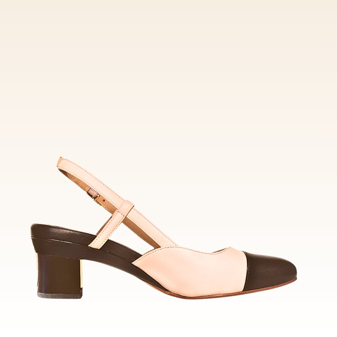 Iris Slingback Bi - color Noir et Crème - Tanya Heath Paris