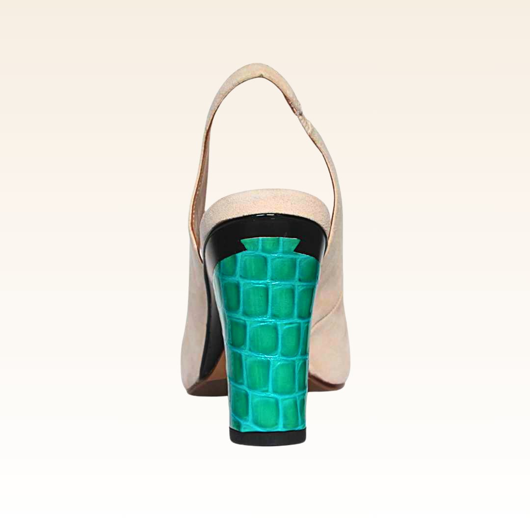 Sophie Sling Back Velours Amande - Tanya Heath Paris