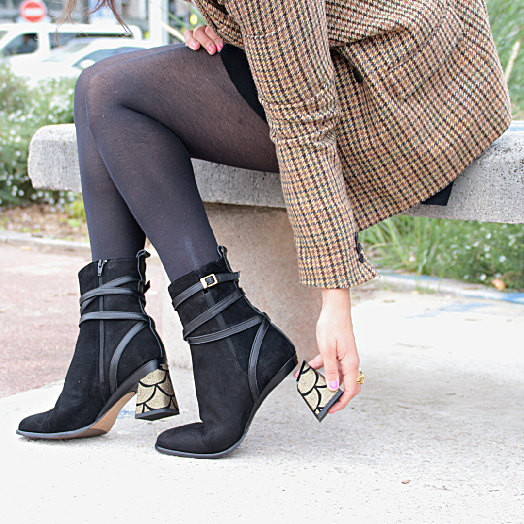 Bottine noire à talon interchangeable